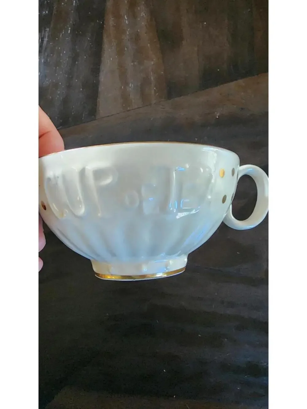 Anthropologie Sweet Sentiment Gold Dot Stacking Teapot & Cup Set Flawless